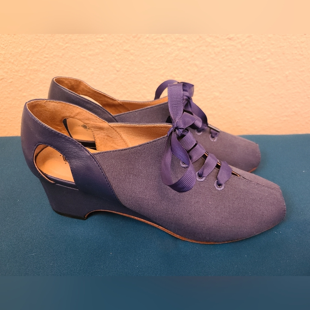 American Duchess Daphne 40s Canvas Leather Wedges Reproduction Heels Shoes